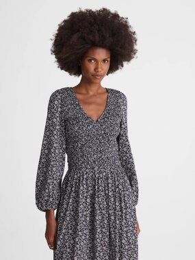 Madewell Smocked V-Neck Midi Dress